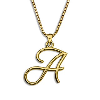 Gold necklace monogram pendant jewelry, initial letter A from Beloved Script font by Laura Worthington