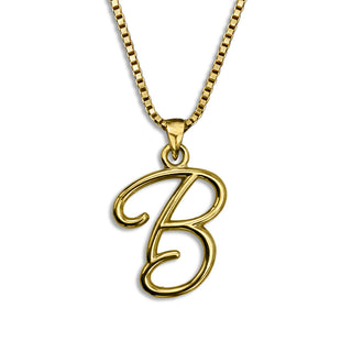 Gold necklace monogram pendant jewelry, initial letter B from Beloved Script font by Laura Worthington