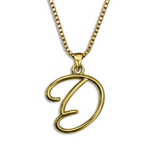 Gold necklace monogram pendant jewelry, initial letter D from Beloved Script font by Laura Worthington