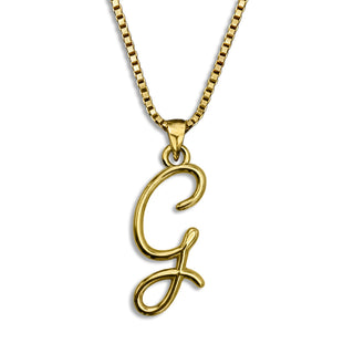 Gold necklace monogram pendant jewelry, initial letter G from Beloved Script font by Laura Worthington