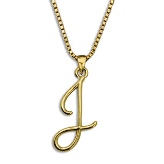 Gold necklace monogram pendant jewelry, initial letter J from Beloved Script font by Laura Worthington