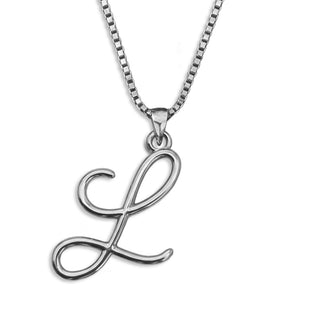 Gold necklace monogram pendant jewelry, initial letter L from Beloved Script font by Laura Worthington