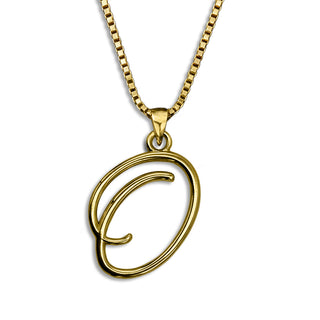 Gold necklace monogram pendant jewelry, initial letter O from Beloved Script font by Laura Worthington