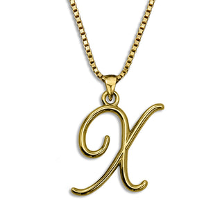 Gold necklace monogram pendant jewelry, initial letter X from Beloved Script font by Laura Worthington
