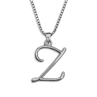 Silver necklace monogram pendant jewelry, initial letter Z from Beloved Script font by Laura Worthington