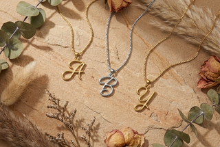 necklace monogram pendant jewelry, initial letter from Beloved Script font by Laura Worthington