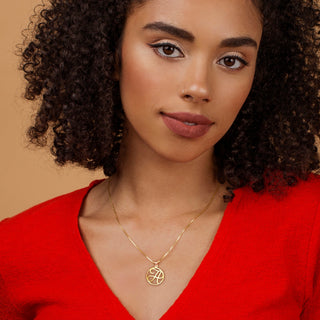 gold necklace, initial letter monogram pendants jewelry — based on Fairwater font by Laura Worthington