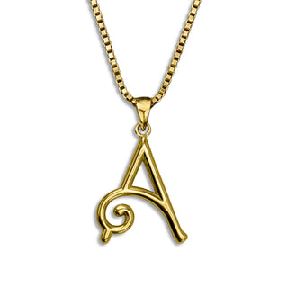 gold necklace, initial letter A pendant monogram jewelry — based on Mandevilla font by Laura Worthington