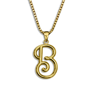 gold necklace, initial letter B pendant monogram jewelry — based on Mandevilla font by Laura Worthington