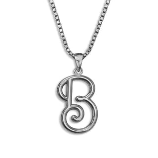 silver necklace, initial letter B pendant monogram jewelry — based on Mandevilla font by Laura Worthington