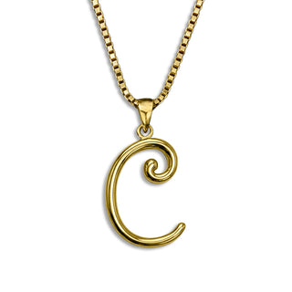 gold necklace, initial letter C pendant monogram jewelry — based on Mandevilla font by Laura Worthington