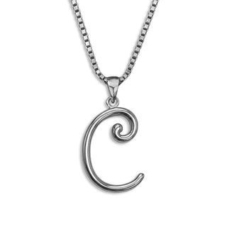 silver necklace, initial letter C pendant monogram jewelry — based on Mandevilla font by Laura Worthington