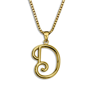 gold necklace, initial letter D pendant monogram jewelry — based on Mandevilla font by Laura Worthington