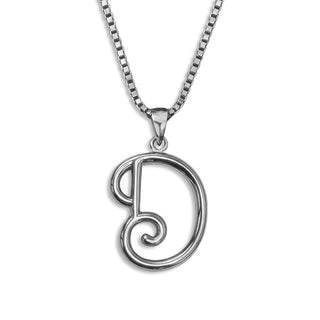 silver necklace, initial letter D pendant monogram jewelry — based on Mandevilla font by Laura Worthington