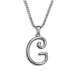 silver necklace, initial letter G pendant monogram jewelry — based on Mandevilla font by Laura Worthington
