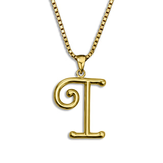 gold necklace, initial letter I pendant monogram jewelry — based on Mandevilla font by Laura Worthington