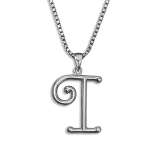 silver necklace, initial letter I pendant monogram jewelry — based on Mandevilla font by Laura Worthington