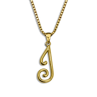 gold necklace, initial letter J pendant monogram jewelry — based on Mandevilla font by Laura Worthington