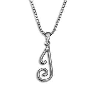 silver necklace, initial letter J pendant monogram jewelry — based on Mandevilla font by Laura Worthington