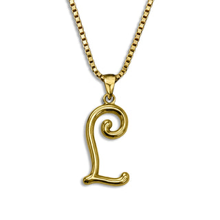 gold necklace, initial letter L pendant monogram jewelry — based on Mandevilla font by Laura Worthington
