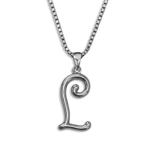 silver necklace, initial letter L pendant monogram jewelry — based on Mandevilla font by Laura Worthington