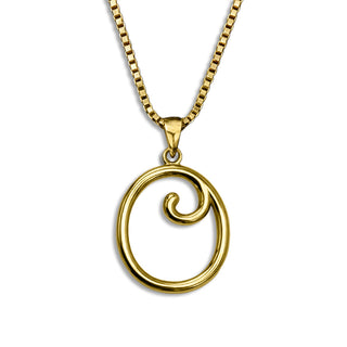 gold necklace, initial letter O pendant monogram jewelry — based on Mandevilla font by Laura Worthington