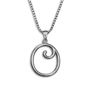 silver necklace, initial letter O pendant monogram jewelry — based on Mandevilla font by Laura Worthington