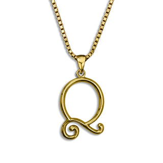 gold necklace, initial letter Q pendant monogram jewelry — based on Mandevilla font by Laura Worthington