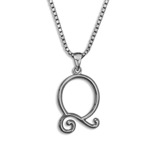 silver necklace, initial letter Q pendant monogram jewelry — based on Mandevilla font by Laura Worthington