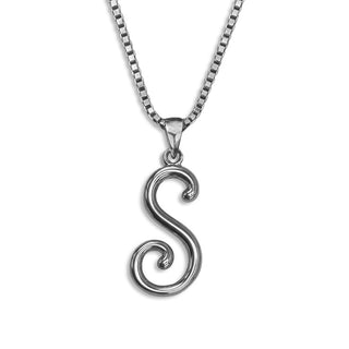 silver necklace, initial letter S pendant monogram jewelry — based on Mandevilla font by Laura Worthington