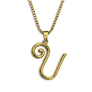 gold necklace, initial letter U pendant monogram jewelry — based on Mandevilla font by Laura Worthington