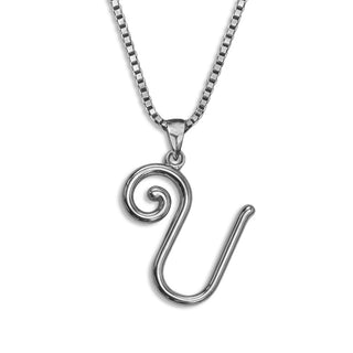 silver necklace, initial letter U pendant monogram jewelry — based on Mandevilla font by Laura Worthington
