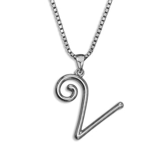silver necklace, initial letter V pendant monogram jewelry — based on Mandevilla font by Laura Worthington