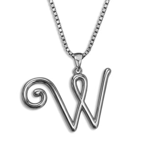 silver necklace, initial letter W pendant monogram jewelry — based on Mandevilla font by Laura Worthington