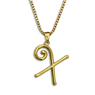 gold necklace, initial letter X pendant monogram jewelry — based on Mandevilla font by Laura Worthington
