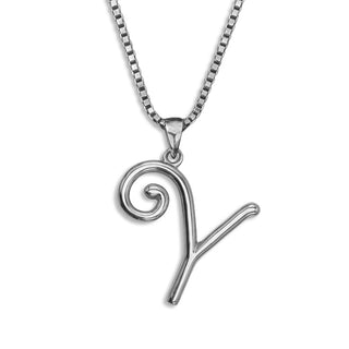 silver necklace, initial letter Y pendant monogram jewelry — based on Mandevilla font by Laura Worthington