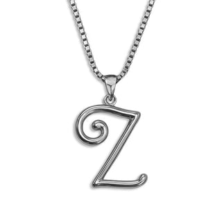 silver necklace, initial letter Z pendant monogram jewelry — based on Mandevilla font by Laura Worthington