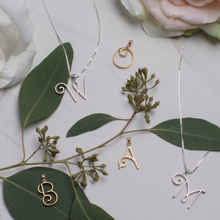 necklace, initial letter pendant monogram jewelry — based on Mandevilla font by Laura Worthington