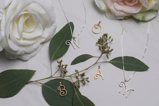 necklace, initial letter pendant monogram jewelry — based on Mandevilla font by Laura Worthington