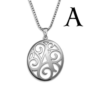 Regalia — silver necklace, initial letter A pendant monogram jewelry — based on Yana font by Laura Worthington