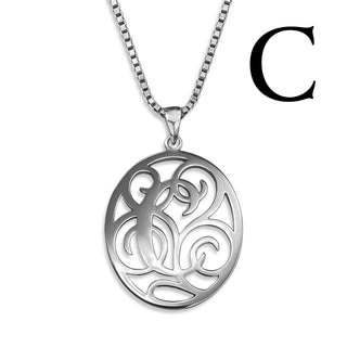 Regalia — silver necklace, initial letter C pendant monogram jewelry — based on Yana font by Laura Worthington