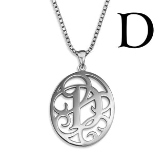 Regalia — silver necklace, initial letter D pendant monogram jewelry — based on Yana font by Laura Worthington