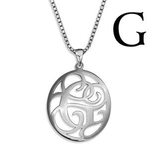 Regalia — silver necklace, initial letter G pendant monogram jewelry — based on Yana font by Laura Worthington