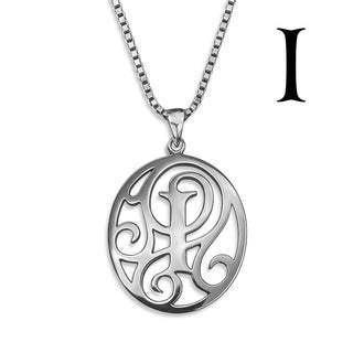 Regalia — silver necklace, initial letter I pendant monogram jewelry — based on Yana font by Laura Worthington