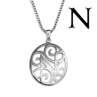 Regalia — silver necklace, initial letter N pendant monogram jewelry — based on Yana font by Laura Worthington