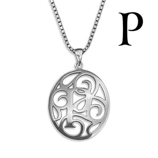 Regalia — silver necklace, initial letter P pendant monogram jewelry — based on Yana font by Laura Worthington