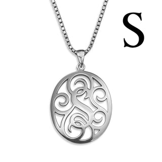 Regalia — silver necklace, initial letter S pendant monogram jewelry — based on Yana font by Laura Worthington