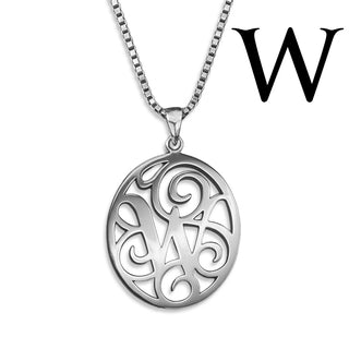 Regalia — silver necklace, initial letter W pendant monogram jewelry — based on Yana font by Laura Worthington