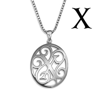 Regalia — silver necklace, initial letter X pendant monogram jewelry — based on Yana font by Laura Worthington