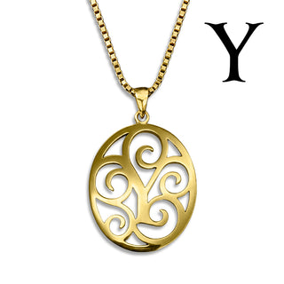 Regalia — gold necklace, initial letter Y pendant monogram jewelry — based on Yana font by Laura Worthington